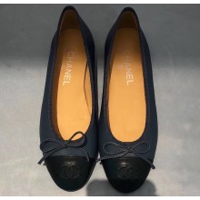 Chanel Lambskin Classic Bow Ballerinas Flats Blue Green/Black