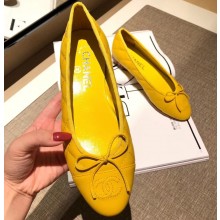 Chanel Lambskin Classic Bow Ballerinas Flats Quilting Yellow