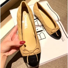 Chanel Lambskin Classic Bow Ballerinas Flats Quilting Apricot/Black