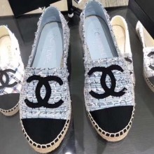 Chanel CC Logo Tweed Fabric Espadrilles Light Blue 2019