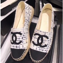 Chanel CC Logo Tweed Fabric Espadrilles Gray 2019