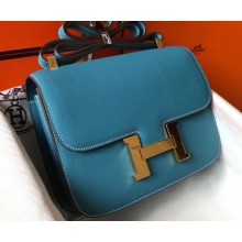 Hermes Constance Mini/MM Bag in Epsom Leather Denim Blue with Gold Hardware