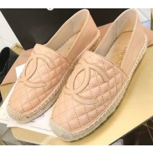 Chanel CC Logo Quilted Leather Espadrilles Apricot