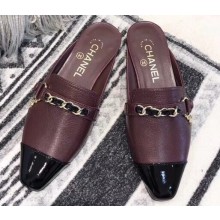Chanel Chain and Leather Slipper Sandals Mules Burgundy 2019