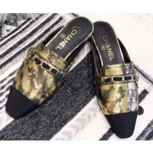 Chanel Chain and Leather Slipper Sandals Mules Gold 2019