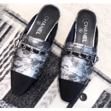 Chanel Chain and Leather Slipper Sandals Mules Silver 2019