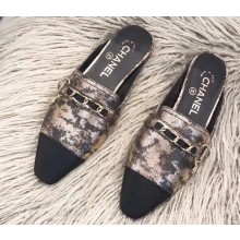 Chanel Chain and Leather Slipper Sandals Mules Bronze 2019