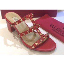Valentino Heel 6.5cm Rockstud Mules Slide Sandals Red