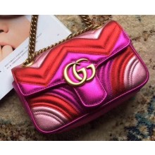 Gucci GG Marmont Matelassé Chevron Shoulder Mini Bag 446744 Metallic Fuchsia 2019