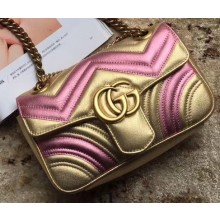 Gucci GG Marmont Matelassé Chevron Shoulder Mini Bag 446744 Metallic Gold 2019