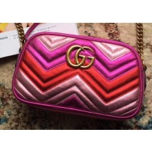 Gucci GG Marmont Matelassé Chevron Shoulder Small Bag 447632 Metallic Fuchsia 2019