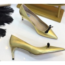 Prada Mid-Heel Pumps Gold with Bow 2019