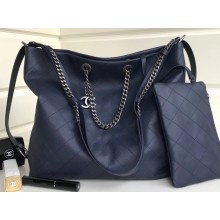 Chanel Quilted Hobo Bag Navy Blue