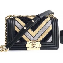 Chanel Embroidered Calfskin/Lurex Boy Small Flap Bag Black 2019