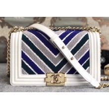 Chanel Embroidered Calfskin/Lurex Boy Medium Flap Bag White 2019
