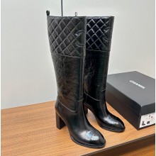 Chanel Heel 7cm Calfskin High Boots G45200 Waxy Black 2023