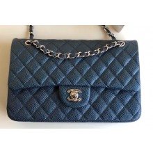 Chanel Pearl Caviar Calfskin Medium Classic Flap Bag A1112 Blue