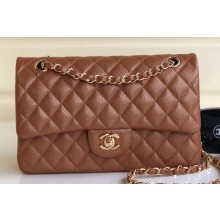 Chanel Pearl Caviar Calfskin Medium Classic Flap Bag A1112 Caramel/Gold