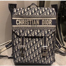 Dior Oblique Embroidered Canvas Backpack Bag Blue 2019