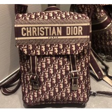 Dior Oblique Embroidered Canvas Backpack Bag Burgundy 2019