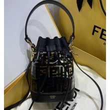 Fendi FF Logo Mon Tresor Mini Bucket Bag in PU Black 2019