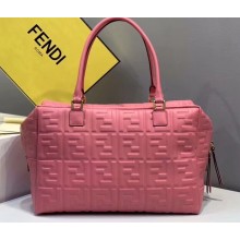 Fendi All-over FF Logo Motif Leather Medium Boston Bag Pink 2019