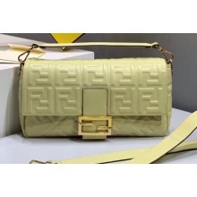 Fendi All-Over FF Motif Leather Large Baguette Bag Pale Yellow 2019