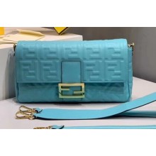 Fendi All-Over FF Motif Leather Large Baguette Bag Pale Blue 2019