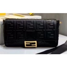 Fendi All-Over FF Motif Leather Large Baguette Bag Black 2019