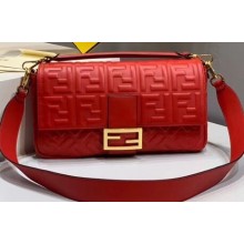 Fendi All-Over FF Motif Leather Large Baguette Bag Red 2019