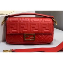 Fendi All-Over FF Motif Leather Medium Baguette Bag Red 2019