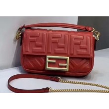 Fendi All-Over FF Motif Leather Mini Baguette Bag Red 2019