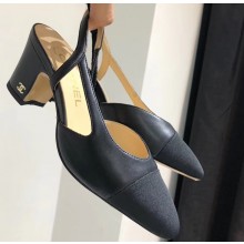 Chanel Heel 6.5cm Slingbacks G31318 Black/Grosgrain 2019