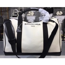 Balenciaga Navy Cabas Canvas Travel Bag White