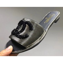 Chanel Sequins CC Logo Mules G34682 Striped Gold 2019