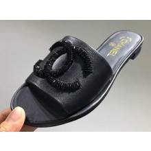 Chanel Sequins CC Logo Mules G34682 Black 2019