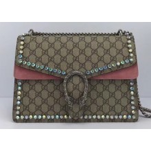 Gucci Crystal GG Supreme Canvas Dionysus Medium Shoulder Bag 403348/400235 Pink