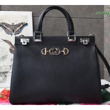 Gucci Zumi Grainy Leather Medium Top Handle Bag 564714 Black 2019