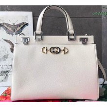Gucci Zumi Grainy Leather Medium Top Handle Bag 564714 White 2019
