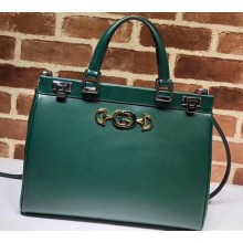 Gucci Zumi Smooth Leather Medium Top Handle Bag 564714 Green 2019
