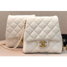 Chanel Lambskin with Imitation Pearls Side Pack Bag AS0614 White 2019