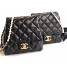 Chanel Lambskin with Imitation Pearls Side Pack Bag AS0614 Black 2019