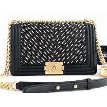 Chanel Embroidered Chevron Boy Medium Flap Bag Black 2019