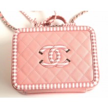 Chanel Striped Grained CC Filigree Vanity Case Medium Bag A93343 Pink 2019