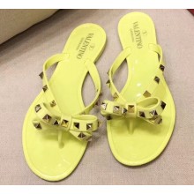 Valentino Rockstud Jelly Bow PVC Thong Flip Flops Yellow