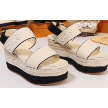 Louis Vuitton Heel 10cm Platform 6cm Harbour Wedge Sandals Canvas Creamy 2019