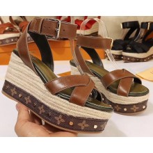 Louis Vuitton Heel 10cm Platform 6cm Timelapse Wedge Sandals Brown 2019