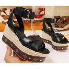 Louis Vuitton Heel 10cm Platform 6cm Timelapse Wedge Sandals Black 2019
