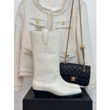 CHANEL CC knee-high cowboy boots white 2023