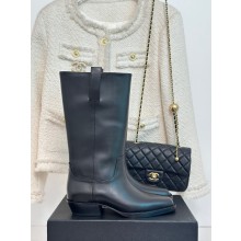 CHANEL CC knee-high cowboy boots black 2023